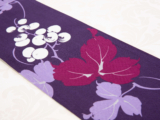 【よしむら半巾帯】リバーシブル ゆかた帯 紫 薄紫–葡萄の葉・朝顔・百合–