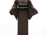【O’s boutiqueオリジナル】ジャガード　レオパード（黒×ブラウン）単衣着物